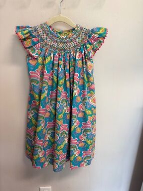 Stellybelly Smocked Colorful Floral Flutter Sleeve Dress - 4T
